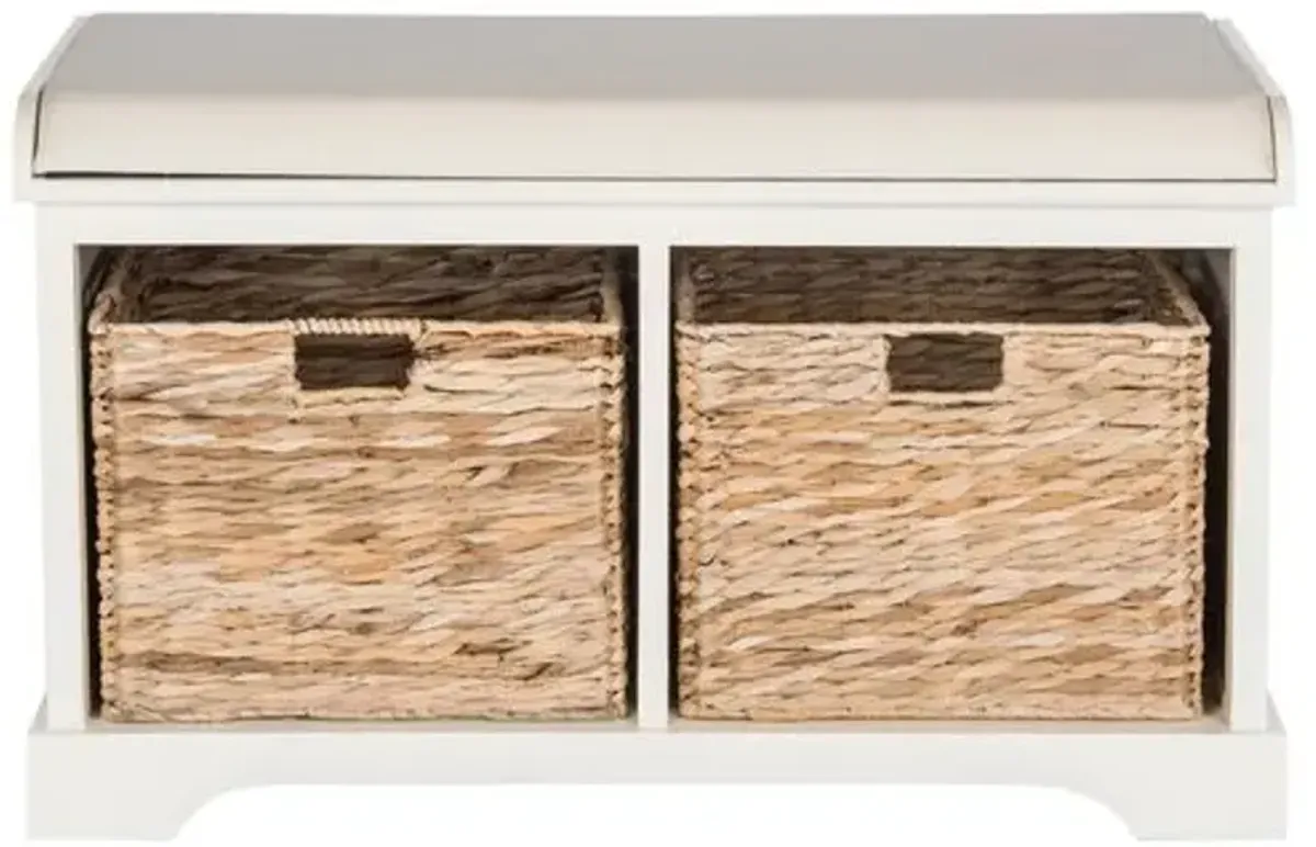 Loren 33"W Canvas Seat Storage Bench - White