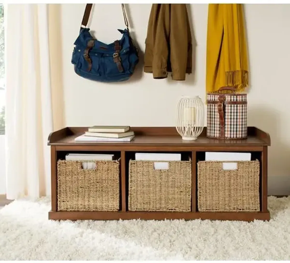 Loren 47"W Storage Bench - Brown/Ivory - White