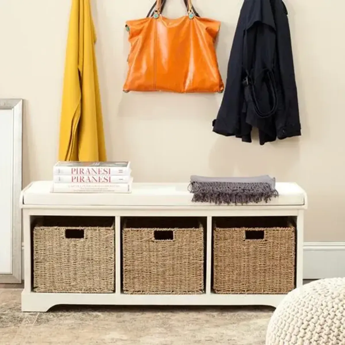 Loren 47"W Storage Bench - White