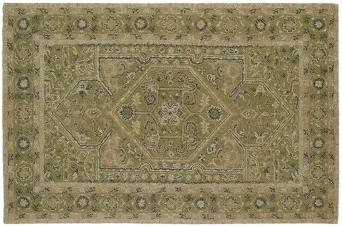 Audaz Medallion Wool Rug - Green - Green