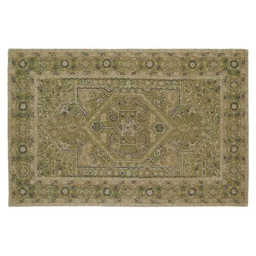 Audaz Medallion Wool Rug - Green - Green