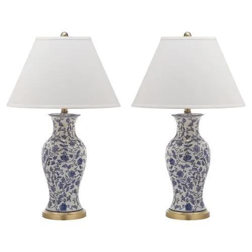 Beijing Floral Lamp Set - White/Blue