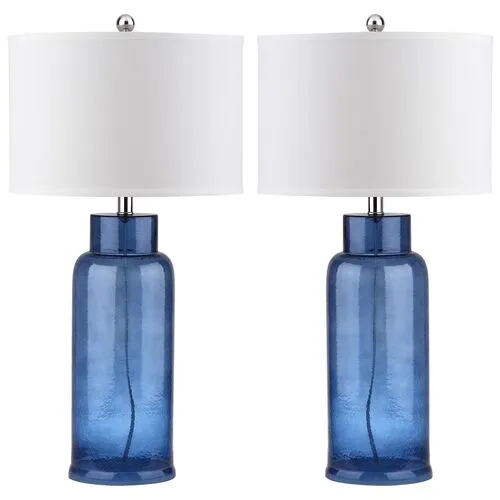 Set of 2 Clara Table Lamp Set - Blue/Silver