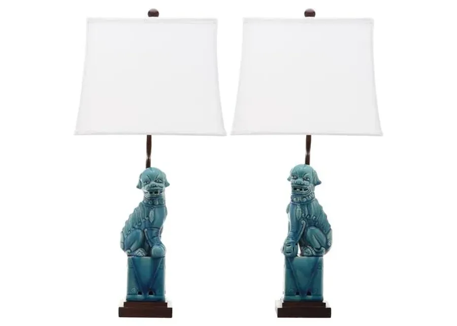 Set of 2 Foo Dog Table Lamps - Blue