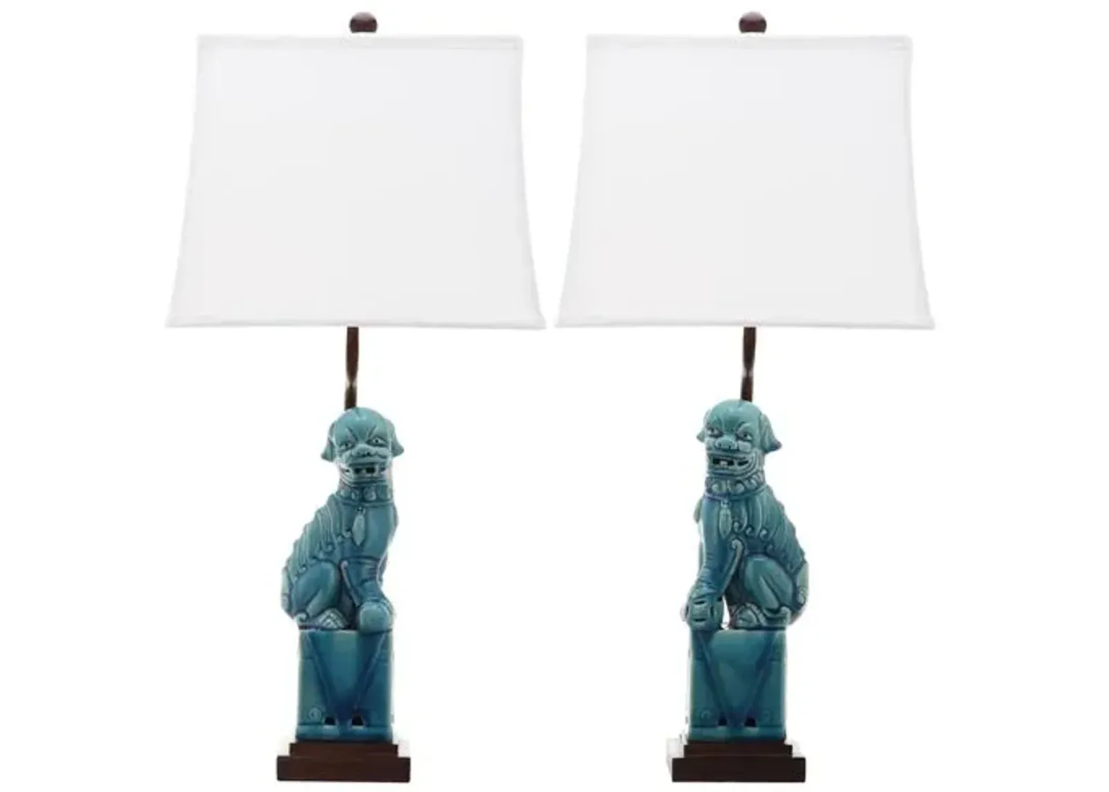 Set of 2 Foo Dog Table Lamps - Blue