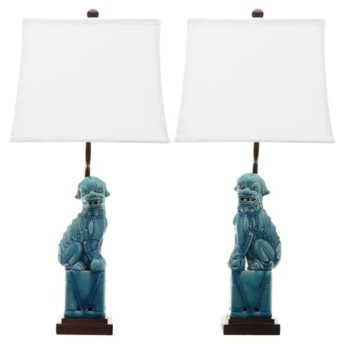 Set of 2 Foo Dog Table Lamps - Blue