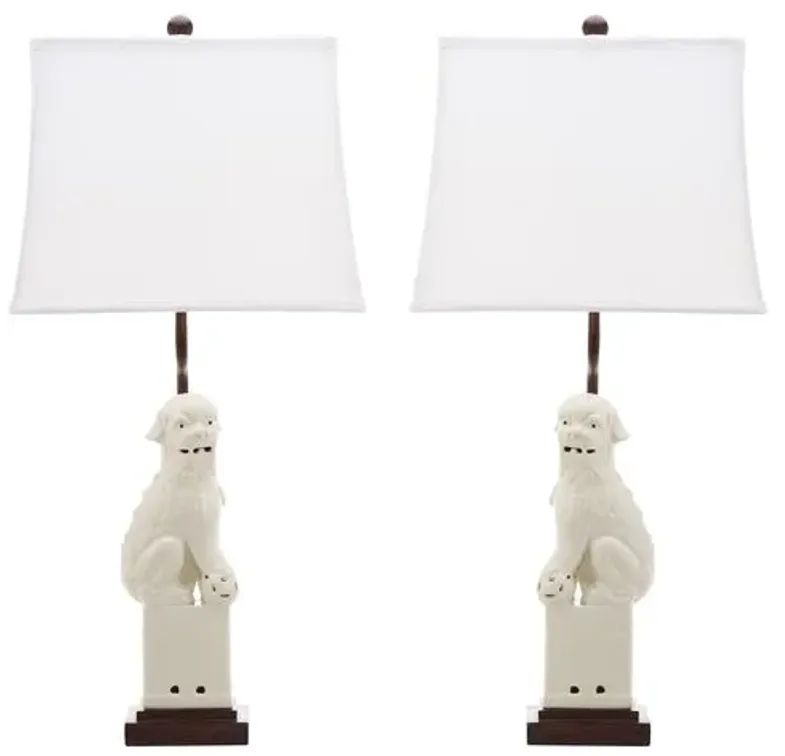 Set of 2 Foo Dog Table Lamps - Cream