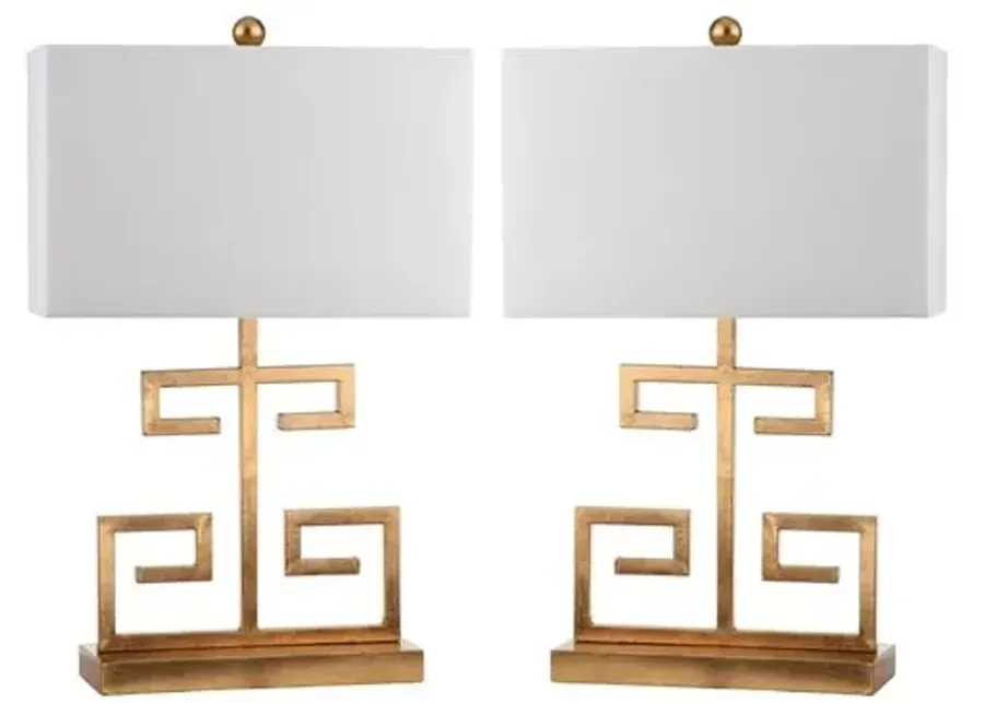 Set of 2 Greek Key Table Lamps - Gold