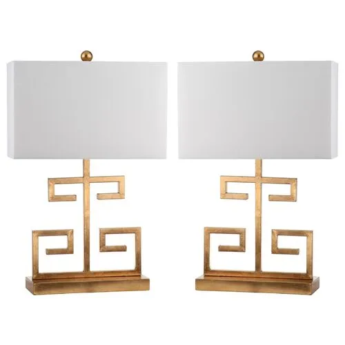 Set of 2 Greek Key Table Lamps - Gold