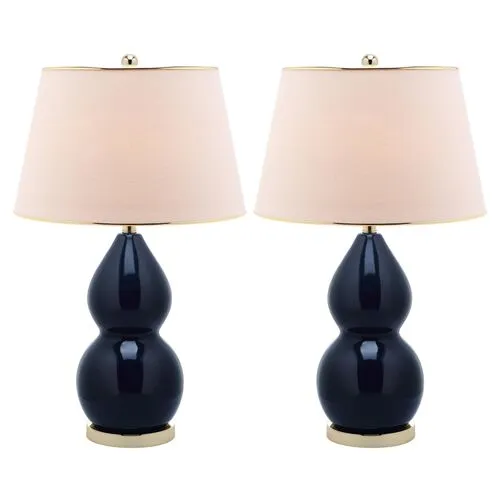 Set of 2 Mia Double-Gourd Lamp Set - Navy