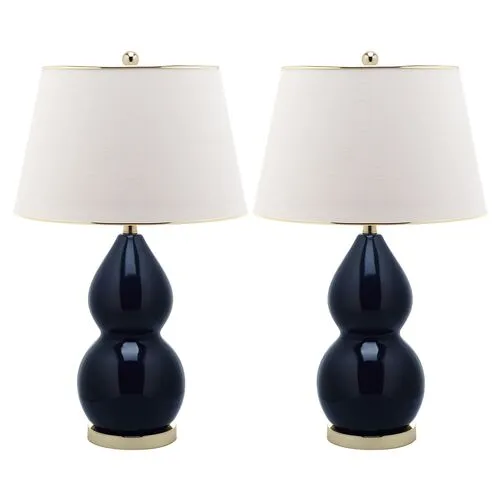 Set of 2 Mia Double-Gourd Lamp Set - Navy