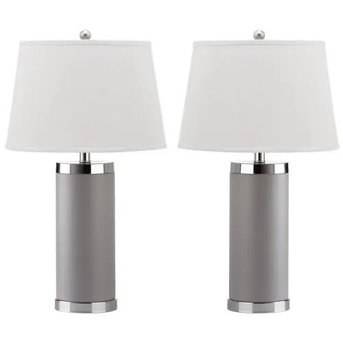 Set of 2 Column Table Lamps - Gray