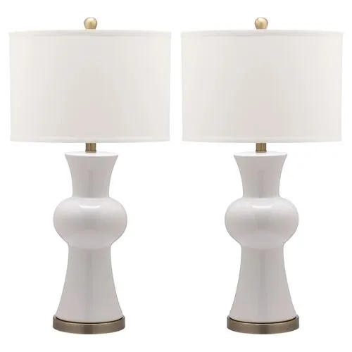 Set of 2 Nina Column Table Lamps - White