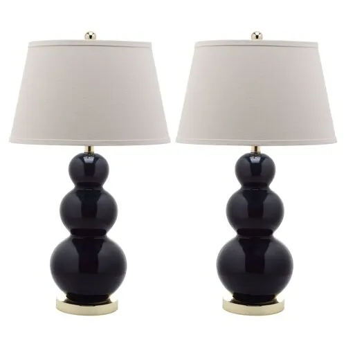 Set of 2 Paula Gourd Lamp Set - Navy Blue/Gold