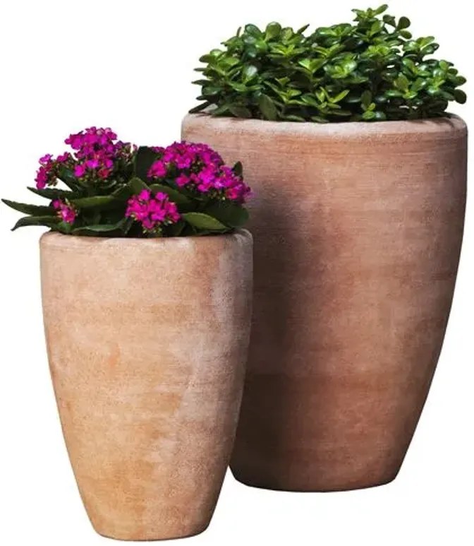 Set of 2 Abrielle Outdoor Planters - Campania International - Brown - 7.75"l x 7.75"w x,11"h; 11.75"l x 11.75"w x 15.25"h