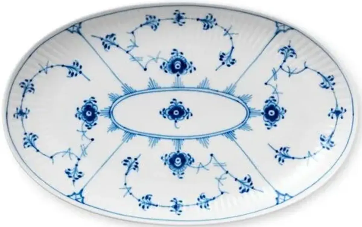 Fluted Plain Oval Serving Dish - Blue/White - Royal Copenhagen