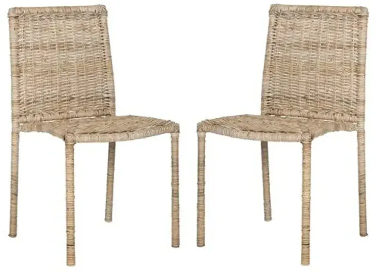 Set of 2 Marley Rattan Side Chairs - Whitewash - Beige