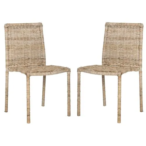 Set of 2 Marley Rattan Side Chairs - Whitewash - Beige