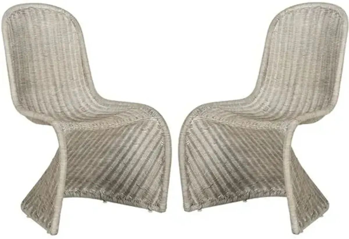 Set of 2 Tana Wicker Side Chairs - Antiqued Gray