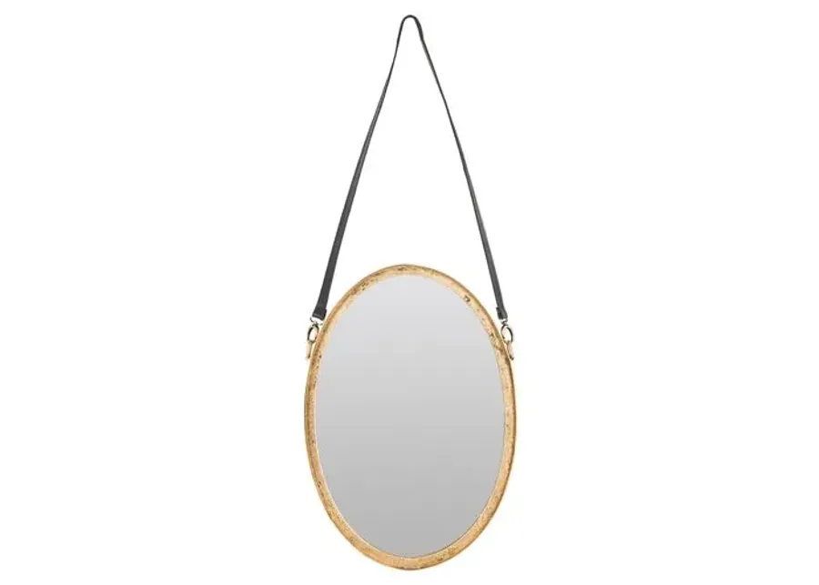 Mini 16" Round Hanging Mirror - Gold - Gray