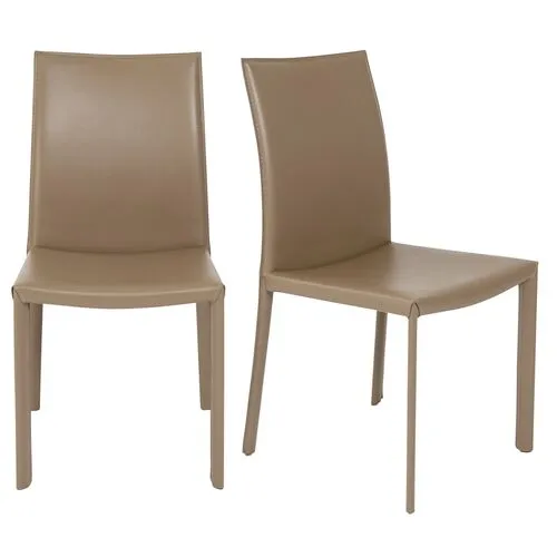 Set of 2 Callen Side Chairs - Taupe Faux Leather - Brown