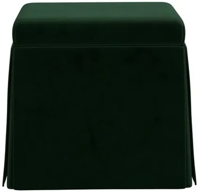 Anne Velvet Skirted Storage Ottoman - Green