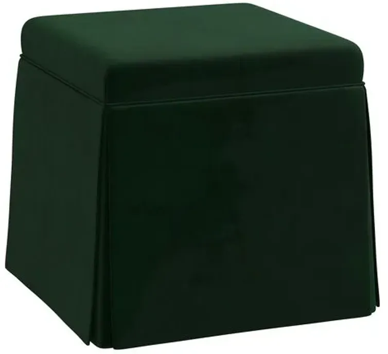 Anne Velvet Skirted Storage Ottoman - Green