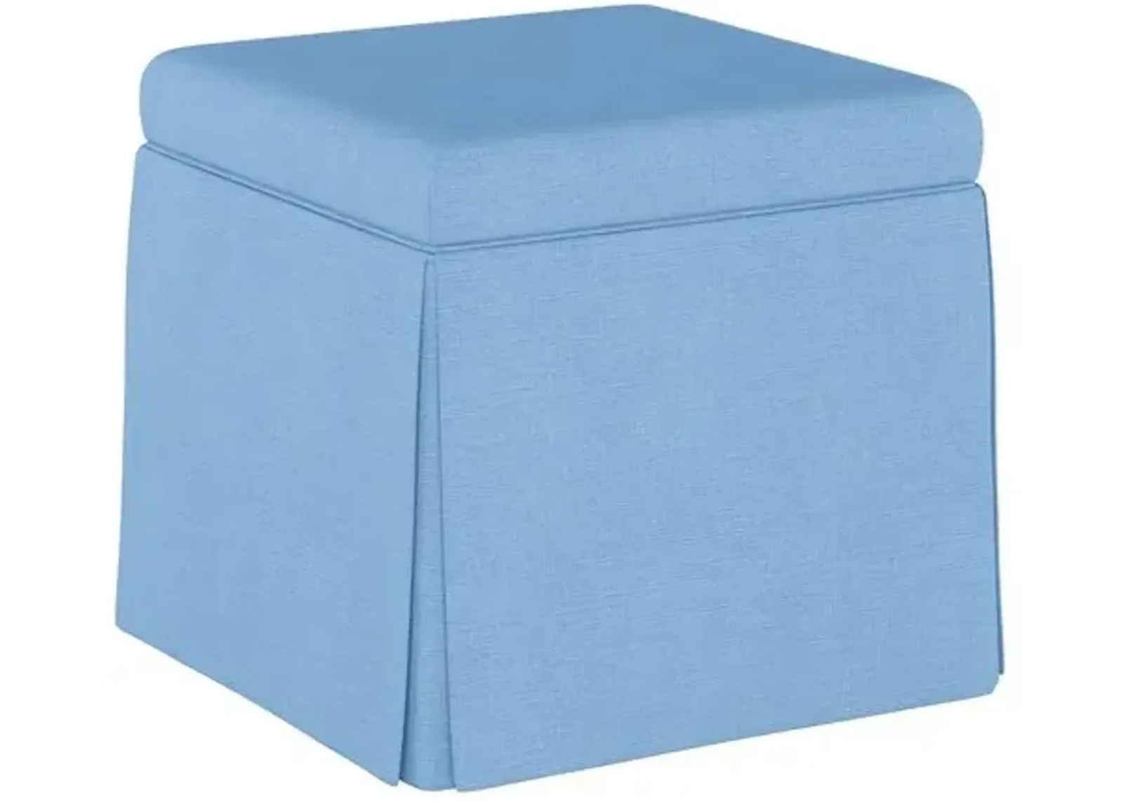 Anne Linen Skirted Storage Ottoman - Handcrafted - Blue