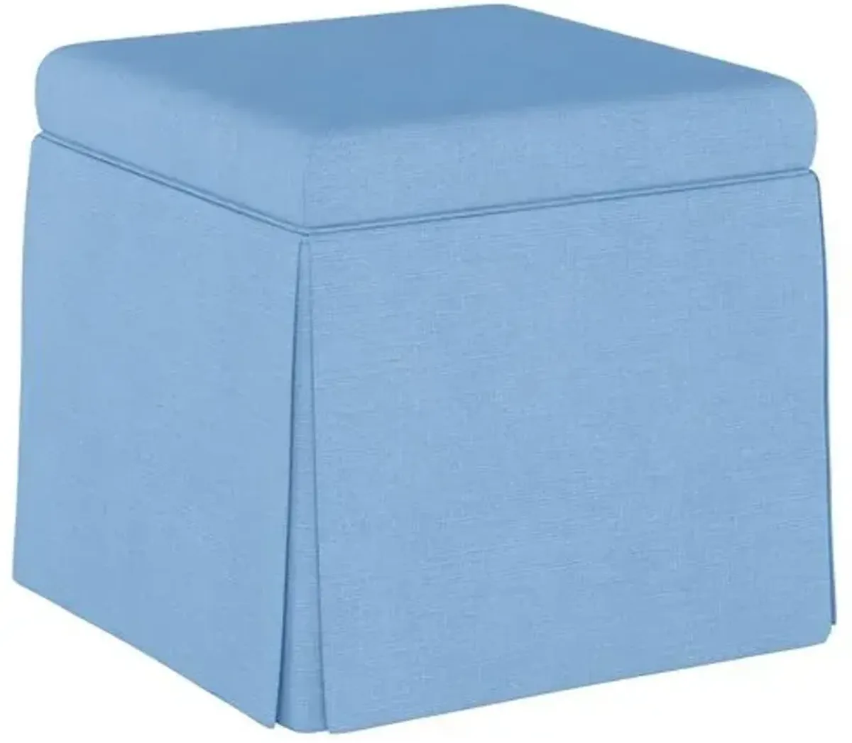 Anne Linen Skirted Storage Ottoman - Handcrafted - Blue