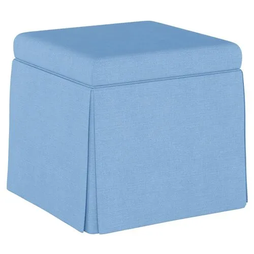 Anne Linen Skirted Storage Ottoman - Handcrafted - Blue