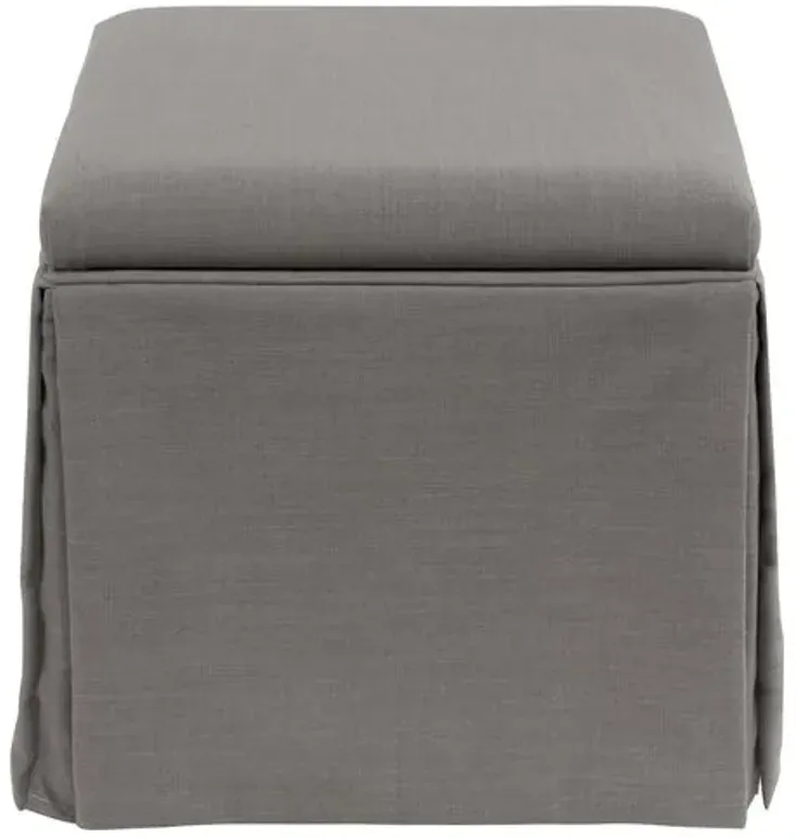 Anne Linen Skirted Storage Ottoman - Handcrafted - Gray