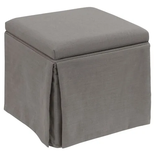 Anne Linen Skirted Storage Ottoman - Handcrafted - Gray