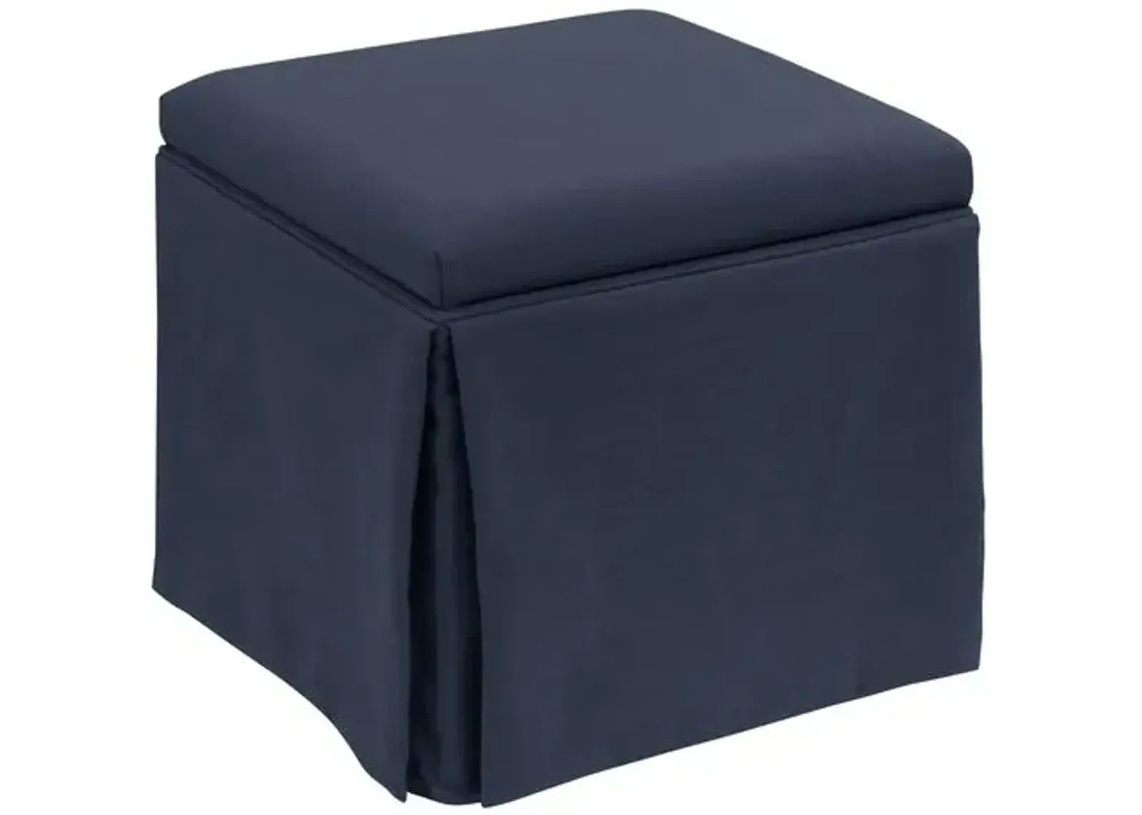 Anne Linen Skirted Storage Ottoman - Handcrafted - Blue