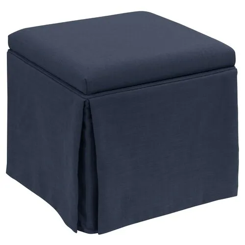 Anne Linen Skirted Storage Ottoman - Handcrafted - Blue