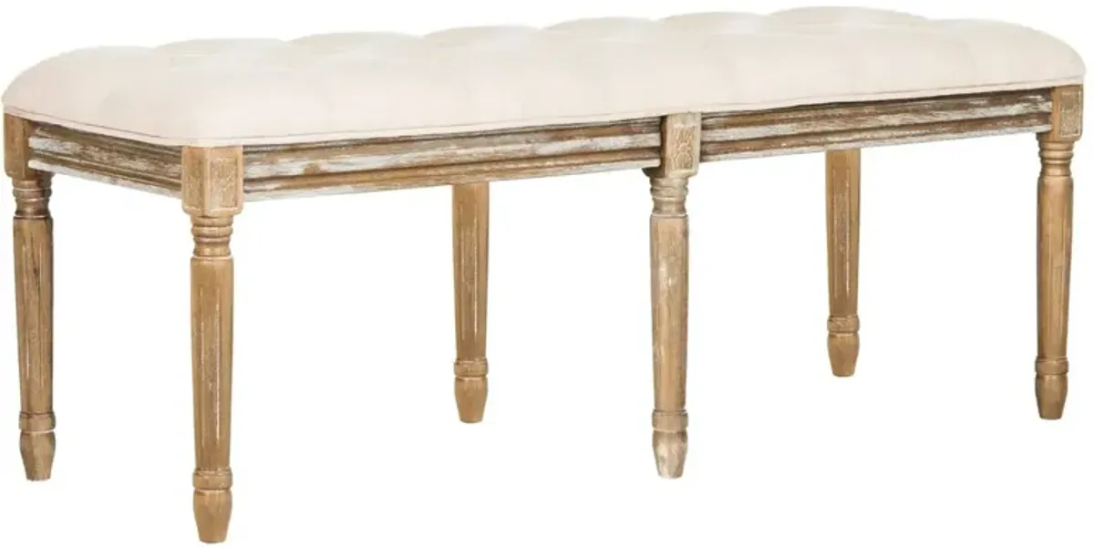 Myrina Tufted Bench, Beige Linen