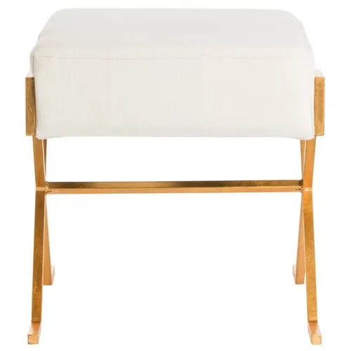 Mikal Ottoman - Gold Linen - White