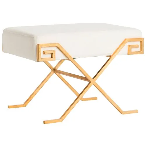 Mikal Ottoman - Gold Linen - White