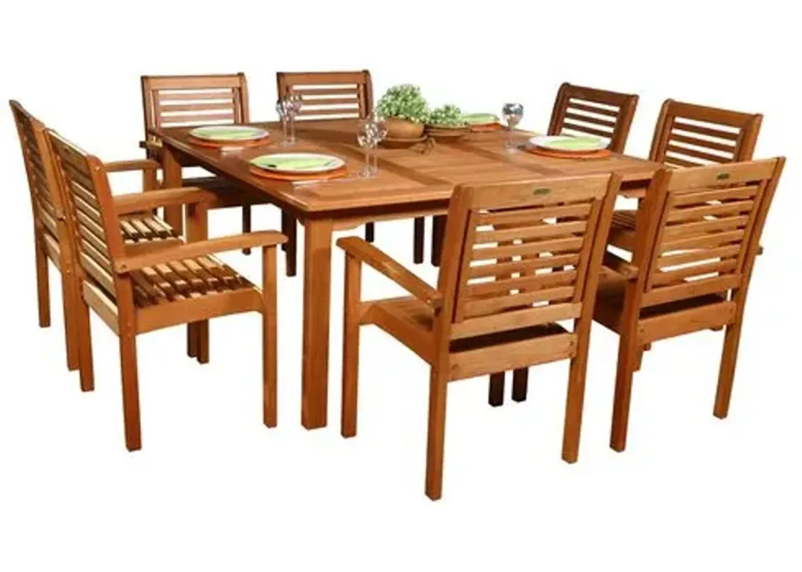 Milano 9-Pc Eucalyptus Square Outdoor Dining Set - Natural - Brown