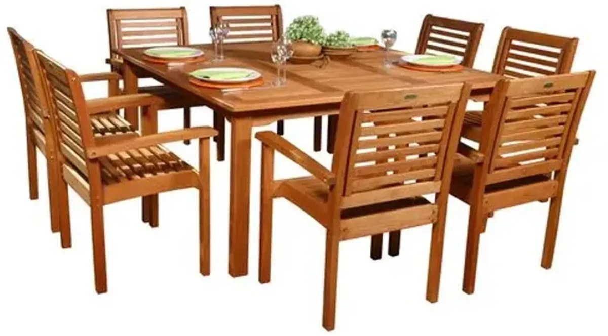 Milano 9-Pc Eucalyptus Square Outdoor Dining Set - Natural - Brown