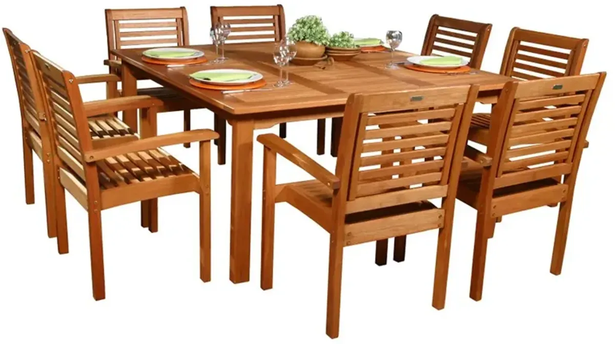 Milano 9-Pc Eucalyptus Square Dining Set, Natural