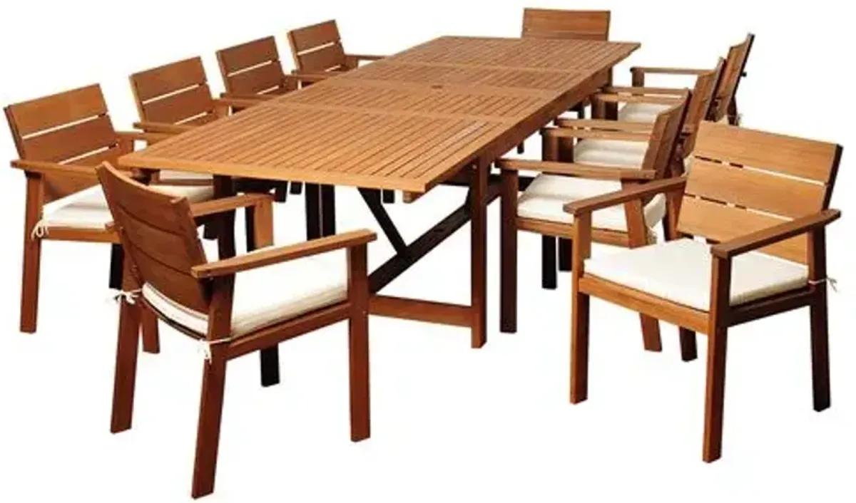 Hank Eucalyptus 11Pc Extendable Outdoor Dining - Brown