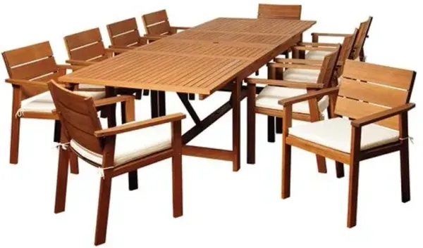 Hank Eucalyptus 11Pc Extendable Outdoor Dining - Brown