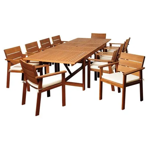 Hank Eucalyptus 11Pc Extendable Outdoor Dining - Brown