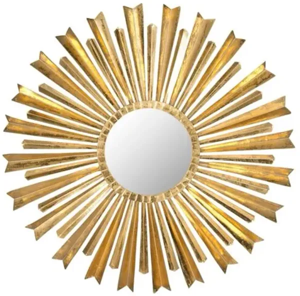 Morgan Round Sunburst Wall Mirror - Antiqued Gold
