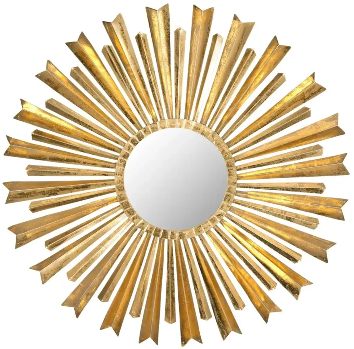 Morgan Round Sunburst Wall Mirror, Antiqued Gold