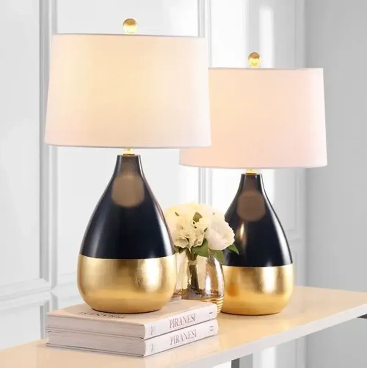 Set of 2 Claudia Table Lamps - Navy/Gold