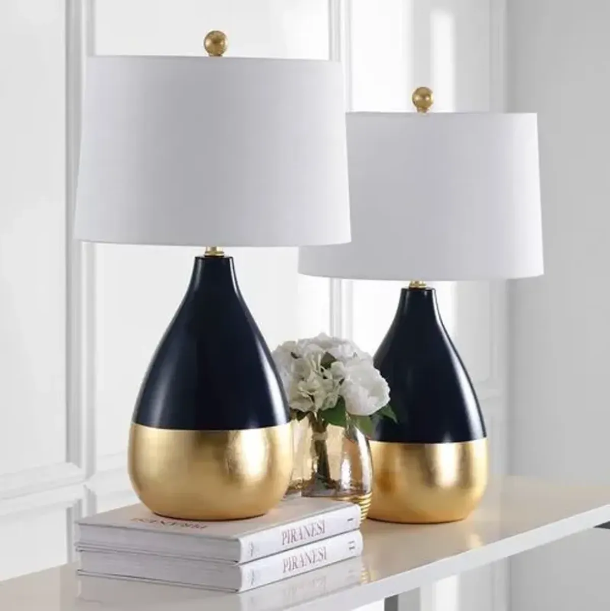 Set of 2 Claudia Table Lamps - Navy/Gold