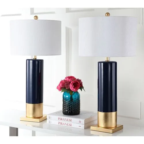 Set of 2 Calus Table Lamps - Navy/Gold