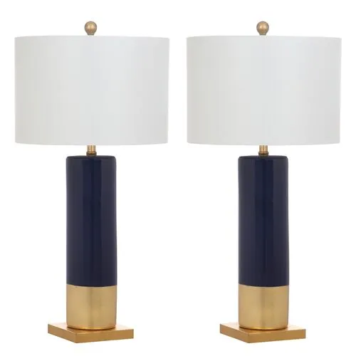 Set of 2 Calus Table Lamps - Navy/Gold