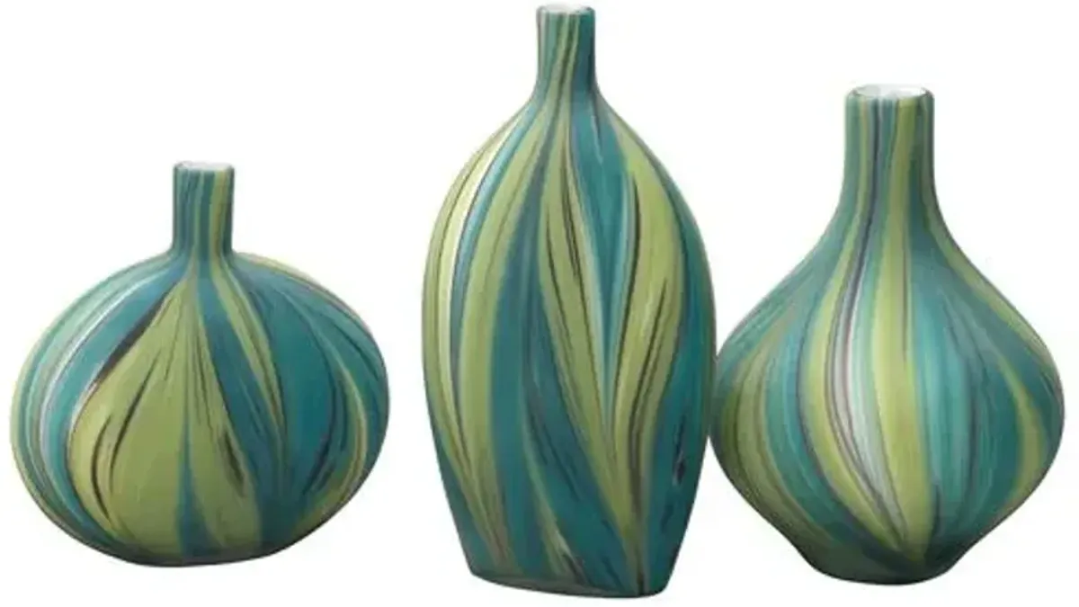 Asst. of 3 Stream Vases - Green/Blue - Jamie Young Co.